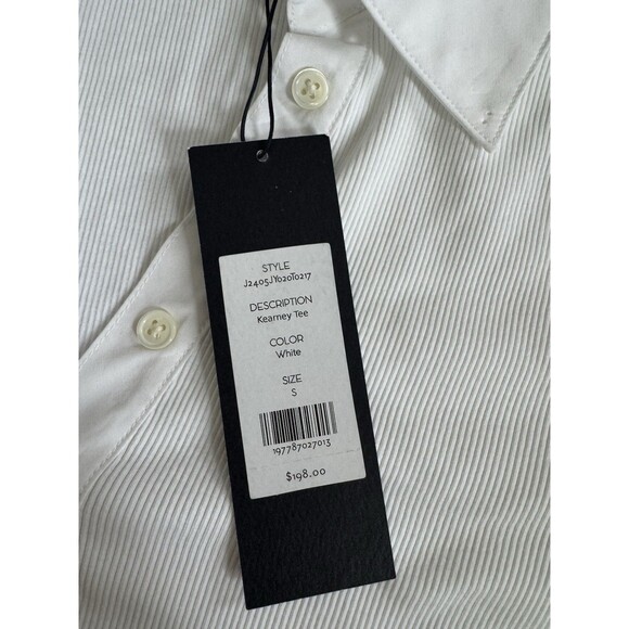 VERONICA BEARD Kearney Polo Tee White Size Small Preppy Academia Collard Ribbed - Picture 3 of 6